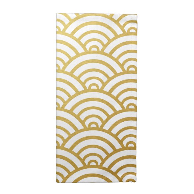 Gold & White Scallop Pattern Cloth Napkin (Half Fold)