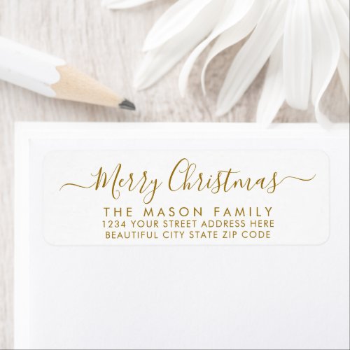 Gold White Script Christmas Return Address Label