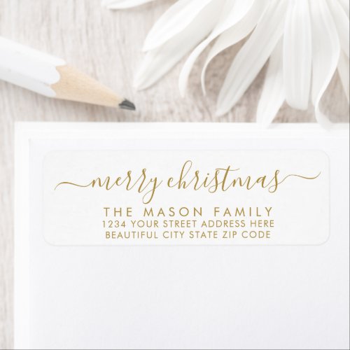 Gold White Script Christmas Return Address Label