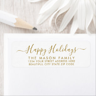 Gold White Script Christmas Return Address Label