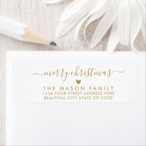 Gold White Script Heart Christmas Return Address Label