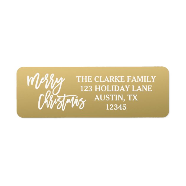 Gold White Script Merry Christmas Holiday Label