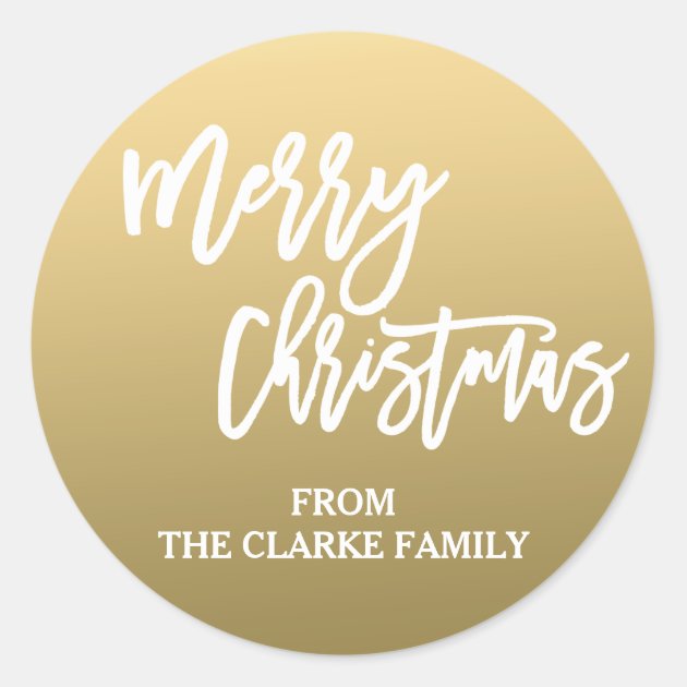Gold White Script Merry Christmas Holiday Sticker