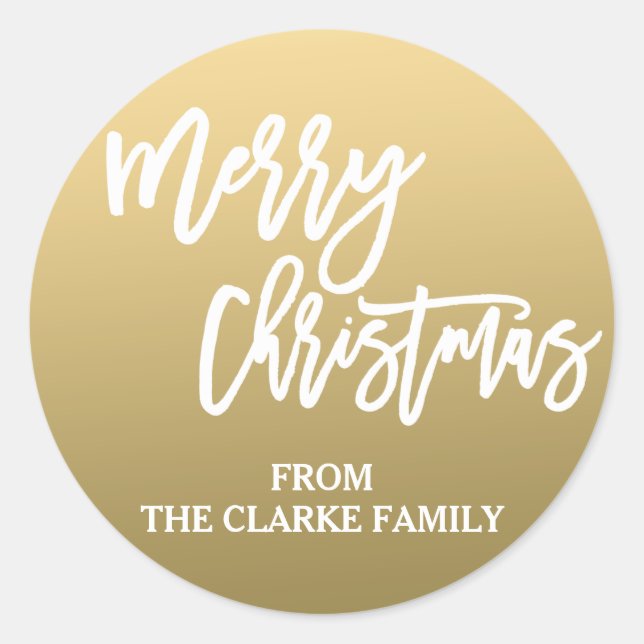 Gold White Script Merry Christmas Holiday Sticker (Front)
