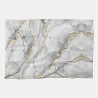 Gold White Silver Marble Pretty Kitchen Towel