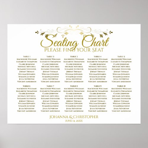 Gold  White Simple 10 Table Wedding Seating Chart