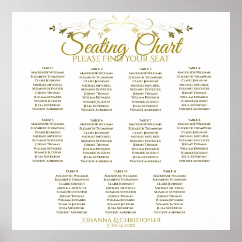 Gold  White Simple 11 Table Wedding Seating Chart