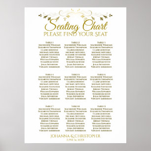 Gold & White Simple 9 Table Wedding Seating Chart