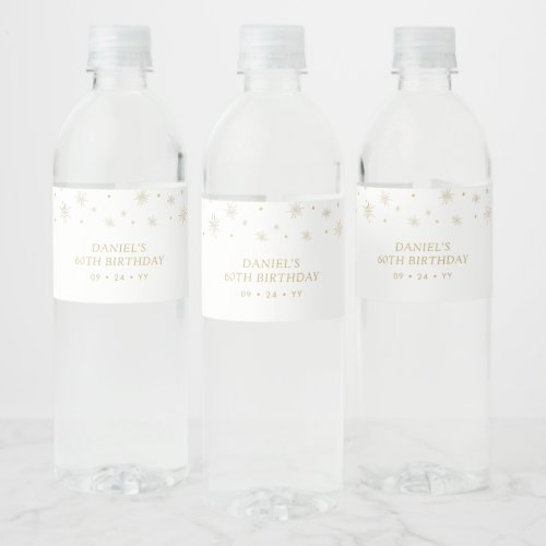 Gold  White Simple Confetti 60th Birthday Party Water Bottle Label