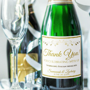 Gold & White Simple Elegant Wedding Thank You Sparkling Wine Label