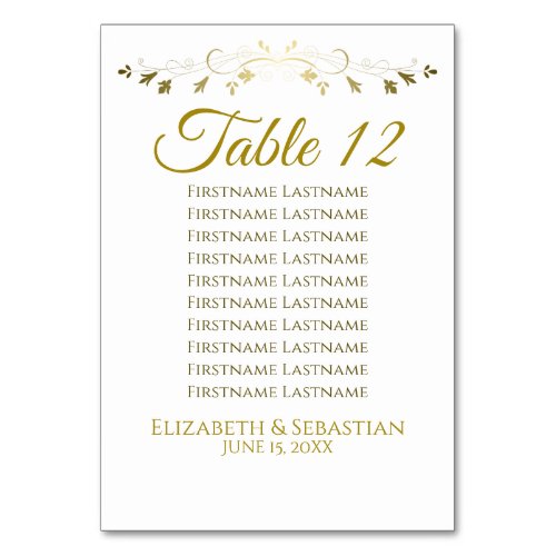 Gold  White Simple Elgant Wedding Seating Chart Table Number