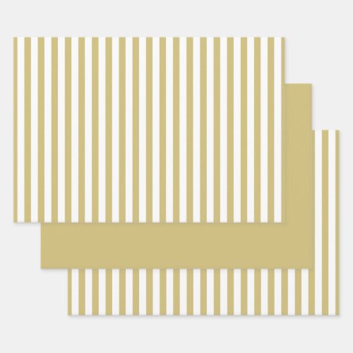 Gold White Simple Stripes Pattern Geometric Wrapping Paper Sheets