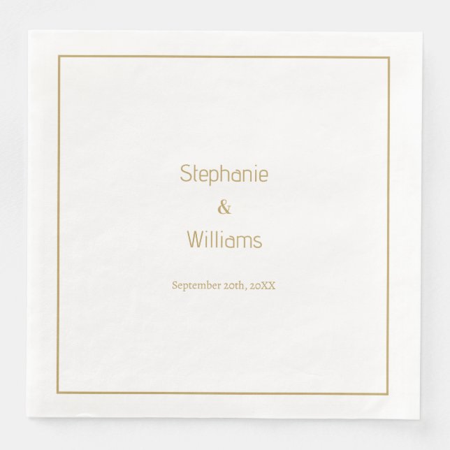Gold White Simple Wedding Elegant Minimal Paper Dinner Napkins (Front)