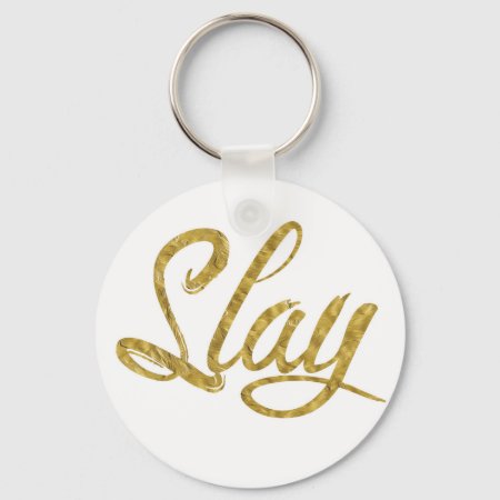 Gold &  White Slay Keychain