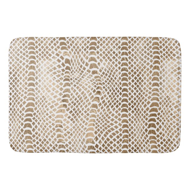 Gold White Snake Print Bath Mat (Front)
