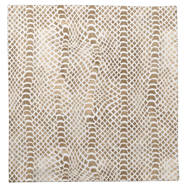 Gold White Snake Print Cloth Napkin (Front)