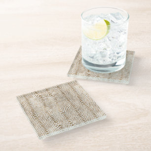Gold White Snake Print Glass Coaster