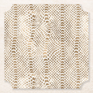 Gold White Snake Print Paper Coaster