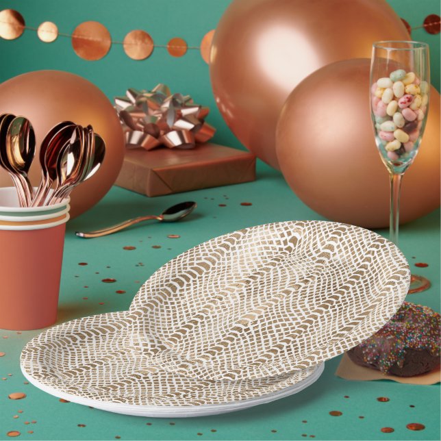 Gold White Snake Print Paper Plates (Multi)