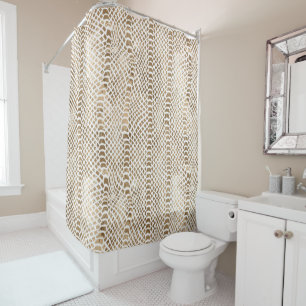Gold White Snake Print Shower Curtain
