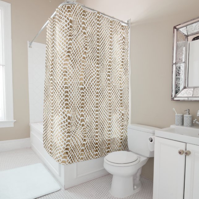 Gold White Snake Print Shower Curtain (In Situ)