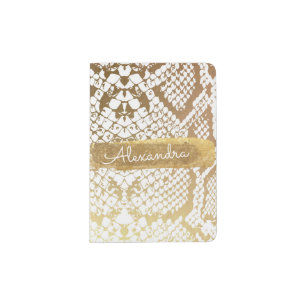 Gold & White Snake Skin Print Passport Holder