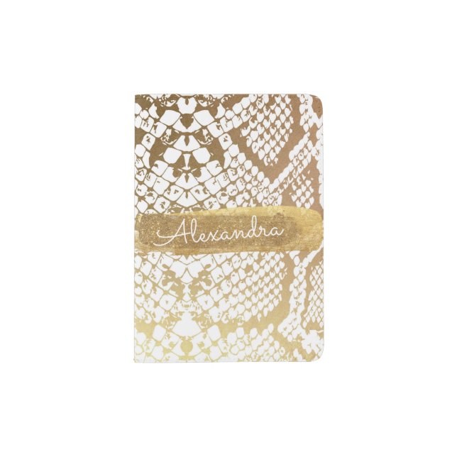 Gold & White Snake Skin Print Passport Holder (Front)