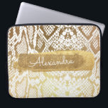 Gold & White Snake Skin with Gold Glitter Laptop Sleeve<br><div class="desc">Gold and White Zebra Snake Skin with Gold Glitter Monogram Name Case. This case can be customized to include your first name.</div>