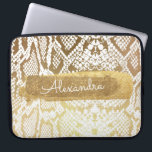 Gold & White Snake Skin with Gold Glitter Laptop Sleeve<br><div class="desc">Gold and White Zebra Snake Skin with Gold Glitter Monogram Name Case. This case can be customized to include your first name.</div>