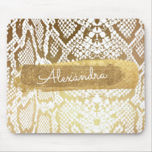 Gold & White Snake Skin with Gold Glitter Mouse Pad