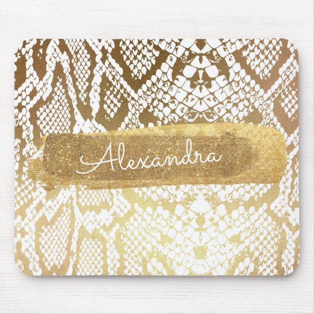 Gold & White Snake Skin with Gold Glitter Mouse Pad (Front)