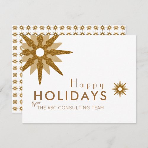 Gold  White Snowflake Business Holiday Card