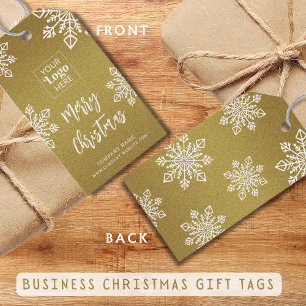 Gold White Snowflake Company Logo Merry Christmas Gift Tags