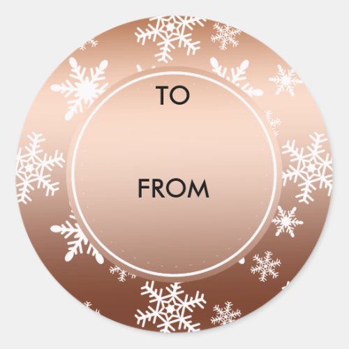 Gold White Snowflakes Christmas Classic Round Sticker
