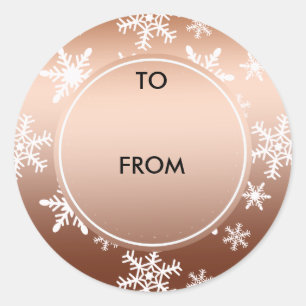Gold White Snowflakes Christmas Classic Round Sticker