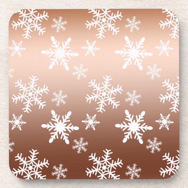 Gold White Snowflakes Christmas Drink Coaster (Front)