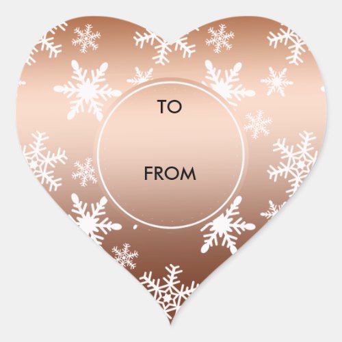 Gold White Snowflakes Christmas Heart Sticker