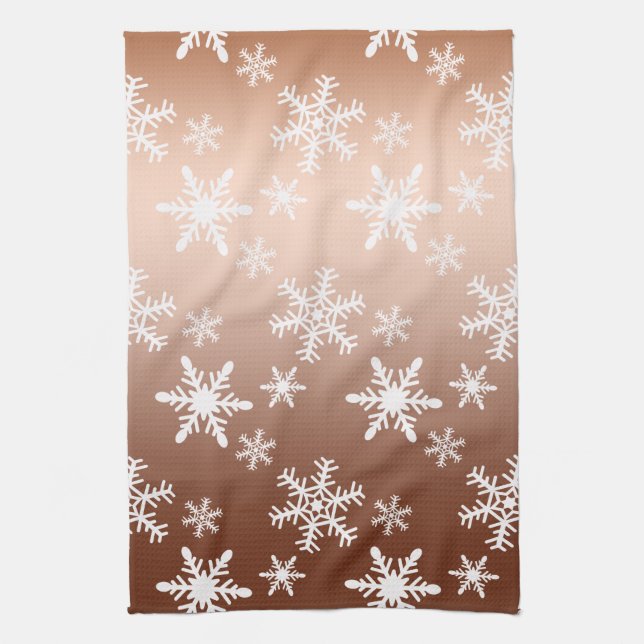 Gold White Snowflakes Christmas Kitchen Towel (Vertical)