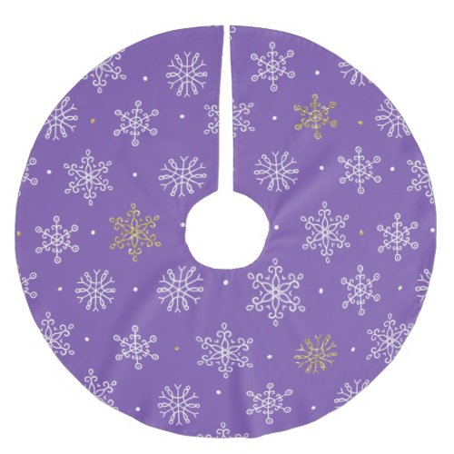 Gold White Snowflakes on Royal Purple Christmas Brushed Polyester Tree Skirt