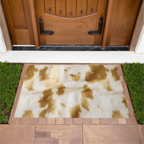 Gold White Southwest Cowhide Animal Doormat