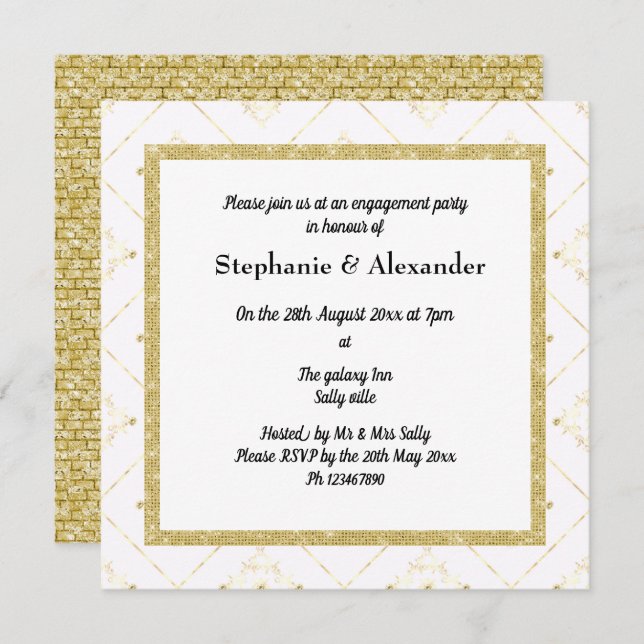 GOLD WHITE SPARKLE ELEGANT INVITATION (Front/Back)