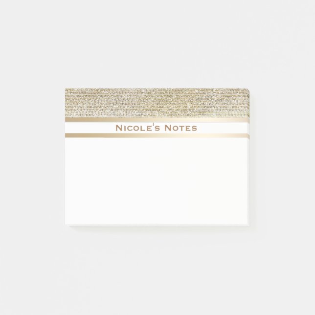 Gold White Sparkle Glam Trendy Personalized Post-it Notes (Front)
