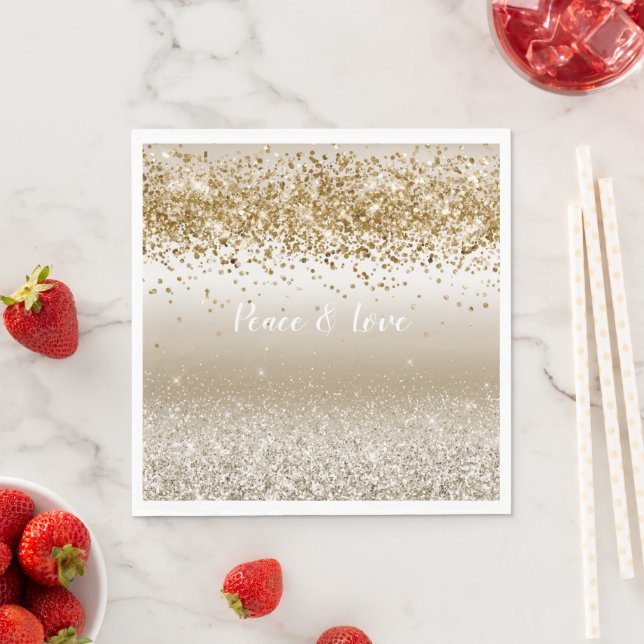Gold White Sparkle Glitter Peace Love     Napkins (Insitu)