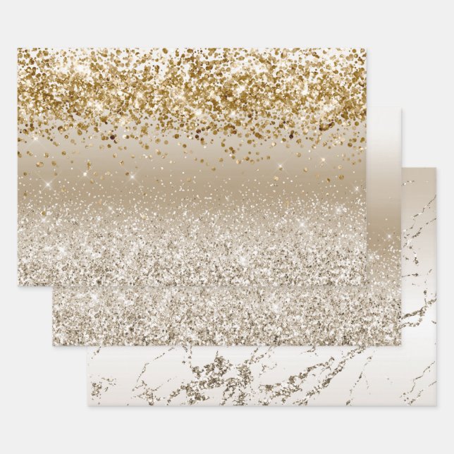 Gold White Sparkle Glitter   Wrapping Paper Sheets (Set)