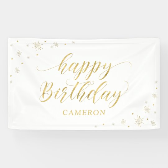 Gold White Sparkle Happy Birthday Party Banner Zazzle Com