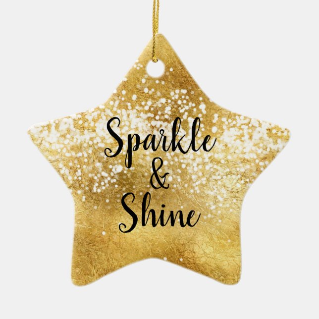 Gold White Sparkle Shine Ceramic Ornament (Front)