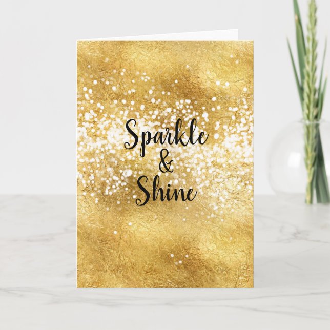 Gold White Sparkle Shine Holiday Card (Front)