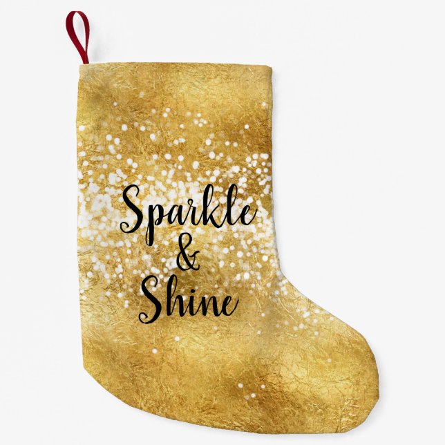 Gold White Sparkle Shine Small Christmas Stocking (Front)