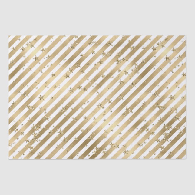 Gold White Stars and Stripes   Tissue Paper (Front)