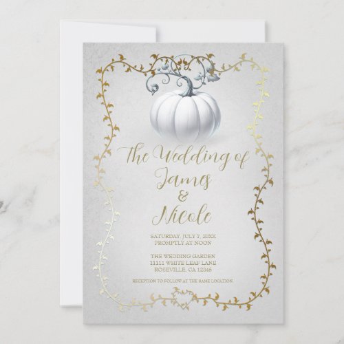 Gold  White Storybook White Pumpkin Wedding Invitation